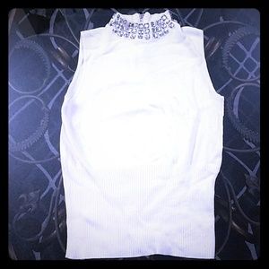 Premise Studio Ribbed sleeveless Rhinestone neck